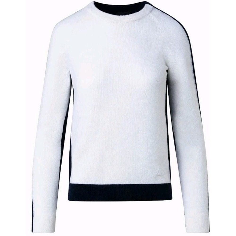 Akris Size 10 Two Tone 100% Cashmere Sweater Shirt Colorblock Navy White